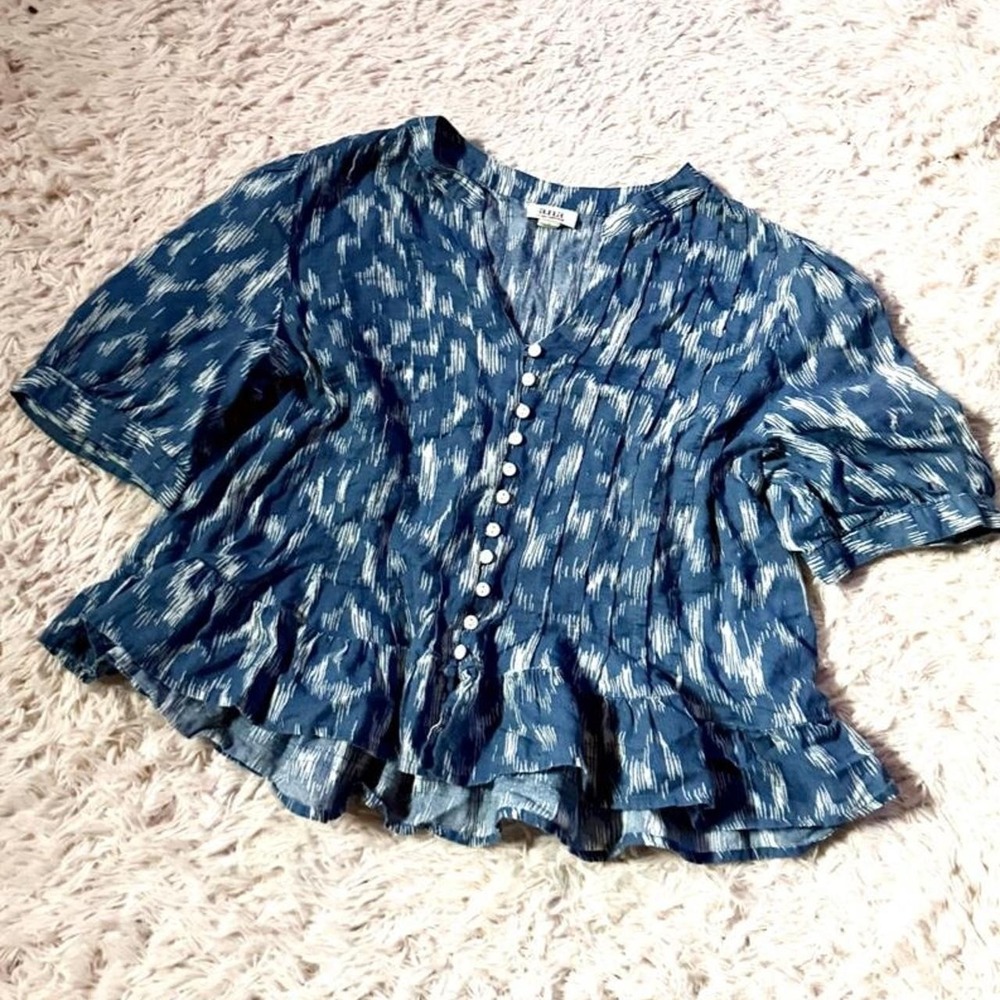 Boho Ruffle Abstract Earthy Minimalist Boxy Ruffle Crop Womens L Cottage Core
